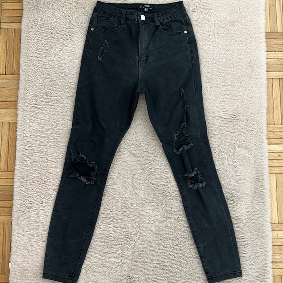 Missguided Denim - Missguided Black Sinner High Waisted Authentic Ripped Skinny Jeans